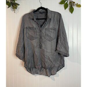 velvet heart Gray Tencel Button-Front Tunic Shirt With Pockets Womens Size L